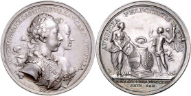 JOSEPH II (1765 - 1790)&nbsp;
Silver medal Wedding of Joseph II and Maria Josepha of Bavaria, 1765, 25,92g, 40 mm, Ag 900/1000, A. Wideman, Mont 1938...