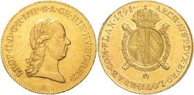 LEOPOLD II (1790 - 1792)&nbsp;
1/2 Souverain D´or, 1791, A, 5,54g, Her 21, A. Her 21&nbsp;

EF | about UNC