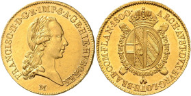 FRANCIS II / I (1792 - 1806 - 1835)&nbsp;
Sovrano, 1800, M, 11,11g, Her 230, M. Her 230&nbsp;

about UNC | about UNC