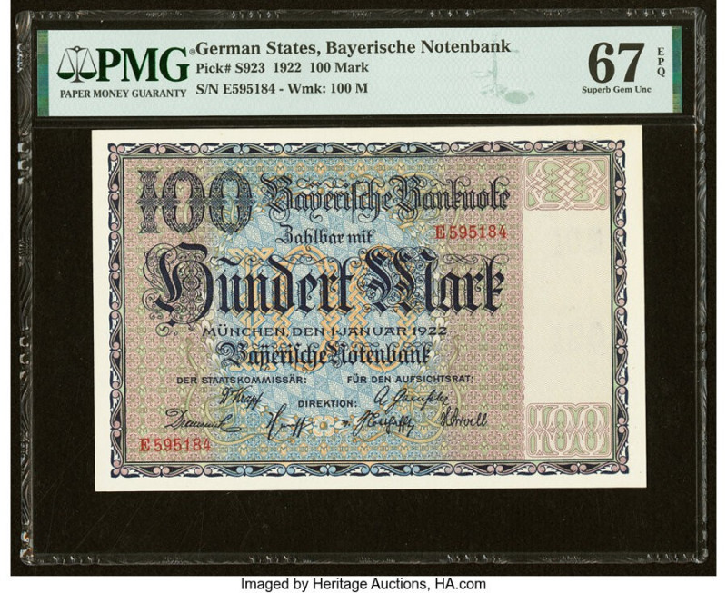 German States Bavarian Note Issuing Bank 100 Mark 1.1.1922 Pick S923 PMG Superb ...