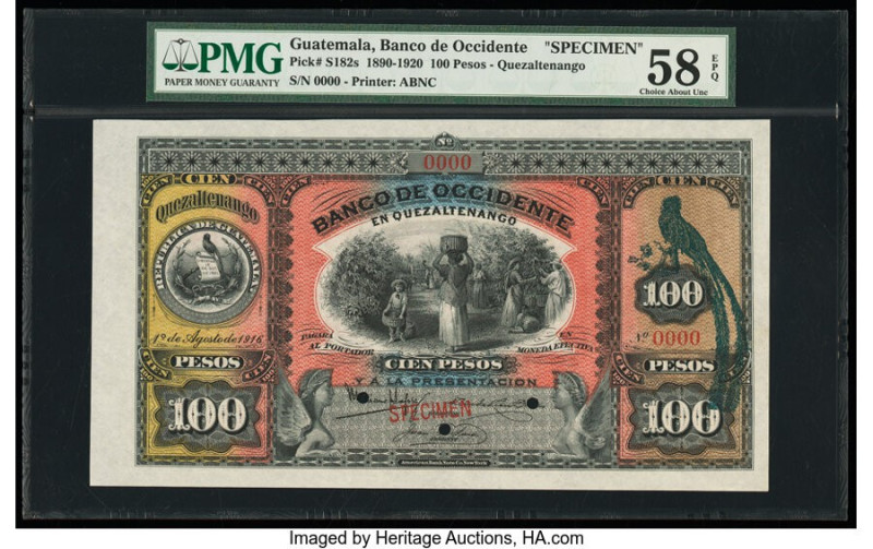 Guatemala Banco de Occidente en Quezaltenango 100 Pesos 1.8.1916 Pick S182s Spec...