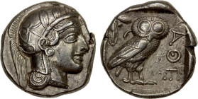 ATTICA: Athens, AR tetradrachm (17.14g), 440-404 BC, S-2526, HGC-4/1597, helmeted head of Athena right // owl standing right, head facing, olive sprig...
