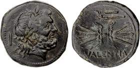 BRUTTIUM: Vibo Valentia (Hipponion), AE as (10.80g), ca. 193-150 BC, HNI-2262, SNG Copenhagen-1836, laureate head of Jupiter right, I (mark of value) ...