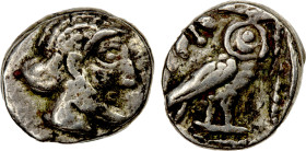 PALESTINE: Athenian Imitative Types, AR obol (0.55g), Gaza, 5th-4th century BC, Gitler & Tal-V.1O, Sofaer, bearded male head right // owl standing rig...