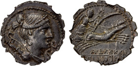 ROMAN REPUBLIC: Tiberius Claudius Nero, AR denarius (3.75g), Rome, 79 BC, Crawford-383/1a, bust of Diana right, with bow and quiver over shoulder, S C...