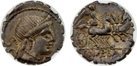 ROMAN REPUBLIC: C. Naevius Balbus, AR denarius serratus (3.82g), Rome, 79 BC, Crawford-382/1a, diademed head of Venus right, S C behind // Victory dri...