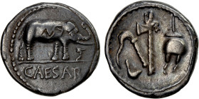 ROMAN IMPERATORIAL PERIOD: Julius Caesar, AR denarius (3.77g), travelling military mint, 49 BC, Crawford-443/1, Sydenham-1006, elephant advancing righ...