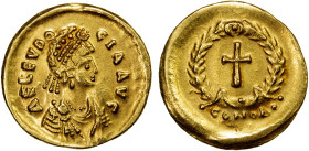 ROMAN EMPIRE: Aelia Eudocia, augusta, 423-441 AD, AV tremissis (1.52g), Constantinople, 425-429, RIC-253 (Theodosius II), diademed and draped bust rig...