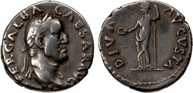 ROMAN EMPIRE: Galba, 68-69 AD, AE denarius (3.43g), Rome, RIC-189, laureate and draped bust right, IMP SER GALBA CAESAR AVG // Livia standing left, ho...