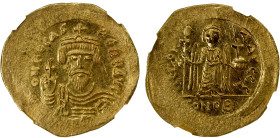 BYZANTINE EMPIRE: Phocas, 602-610, AV solidus (4.49g), Constantinople, 607-609, S-620, 6th officina, crowned, draped and cuirassed bust facing, holdin...