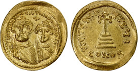 BYZANTINE EMPIRE: Heraclius, 610-641, AV solidus (4.50g), Constantinople, S-738, busts of Emperor & son, simple crown // cross on steps, plain field, ...
