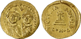 BYZANTINE EMPIRE: Heraclius, 610-641, AV solidus (4.45g), Constantinople, S-738, busts of emperor & son, simple crown // cross on steps, plain field, ...