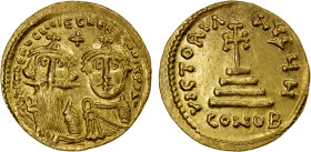 BYZANTINE EMPIRE: Heraclius, 610-641, AV solidus (4.45g), Constantinople, S-743, busts of Heraclius left and larger bust of his son Heraclius Constant...