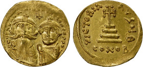 BYZANTINE EMPIRE: Heraclius, 610-641, AV solidus (4.39g), Constantinople, S-749, busts of Heraclius & his son Heraclius Constantine, Heraclius with lo...