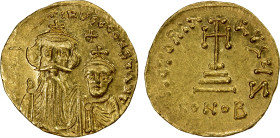 BYZANTINE EMPIRE: Constans II, 641-668, AV solidus (4.42g), Constantinople, S-959, facing busts of Constans with long beard & Constantine IV beardless...