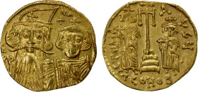 BYZANTINE EMPIRE: Constans II, 641-668, AV solidus (4.39g), Constantinople, S-964, facing busts of Constans & Constantine IV, with Constans wearing pl...