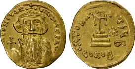 BYZANTINE EMPIRE: Constans II, 641-668, AV light weight solidus (4.28g), Constantinople, S-977, bust of Constans, long beard & moustache, holding glob...