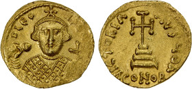BYZANTINE EMPIRE: Leontius, 695-698, AV solidus (4.44g), Constantinople, S-1331, facing bust, moderate beard, wearing crown and loros, holding akakia ...