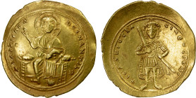 BYZANTINE EMPIRE: Isaac I Comnenus, 1057-1059, AV histamenon nomisma (4.46g), Constantinople, S-1843, Christ enthroned, nimbate, raising hand in bened...