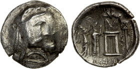 PERSIS KINGDOM: Vadfradad I, early 2nd century BC, AR drachm (3.95g), Alram-545, king's bust right, with luxurious moustache, wearing kyrbasia & earri...