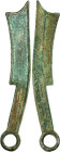 WARRING STATES: State of Qi, 400-200 BC, AE knife money (49.98g), H-4.6, three-character knife, qi fa huo (the authorized currency of Qi) in archaic s...
