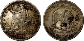 CHINESE CHOPMARKS: UNITED STATES: AR trade dollar, 1877-S, KM-108, with several large Chinese merchant chopmarks, EF.
Estimate: USD 150 - 250