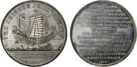 CHINA: Empire, white metal medal, 1848, BHM-2318, 45mm, medal by Thomas Halliday "Voyage of the Junk Keying", port broadside view of the junk, mainsai...