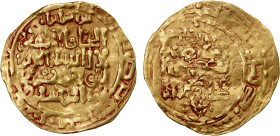 QARAKHANID: Mahmud b. Husayn, 1157, AV dinar (2.95g), Samarqand, DM, A-3395, most of the mint name still visible, date off (cf. Zeno-137072, dated AH(...