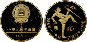 CHINA (PEOPLE'S REPUBLIC): AV 100 yuan, 1988, KM-173, Olympic Games - Sword Dancer, Proof.
Estimate: USD 900 - 1000