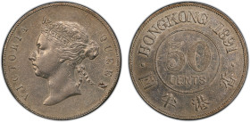 HONG KONG: Victoria, 1841-1901, AR 50 cents, 1891, KM-9.1, without mint mark, cleaned, PCGS graded EF details.
Estimate: USD 260 - 350
