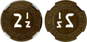 SHANGHAI: 2½ cent token, ND (1926), Numista-238524, TC-459864, 2nd series, C. G. O. CO. LTD / SHANGHAI // GOOD FOR / 2 1/2 CENTS, around "2 1/2" punch...