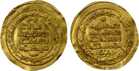 HASANWAYHID: Badr b. Hasanwayh, 980-1014, AV dinar (2.51g), Saburkhwast, AH396, A-1588, citing the Buwayhid Baha al-Dawla on the reverse, with the wor...