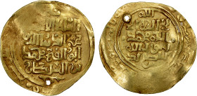 KHWARIZMSHAH: Muhammad, 1200-1220, AV dinar (5.97g), Balkh, DM, A-1712, mint name twice on the obverse; pierced, wavy surfaces, VF, R.
Estimate: USD ...