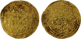 GHORID: Taj al -Din Yildiz, 1206-1215, AV dinar (6.28g), Ghazna, AH610, A-1791.1, citing the deceased Ghorid Mu'izz al-Din Muhammad b. Sam in the obve...