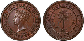CEYLON: Victoria, 1837-1901, AE ¼ cent, 1870, KM-90, PCGS graded PF64 BN.
Estimate: USD 400 - 500