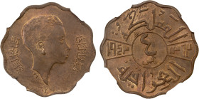 IRAQ: Faisal II, 1939-1958, AE 4 fils, 1943-I/AH1362, KM-108, struck at the Bombay mint; more red than brown, especially on the reverse, NGC graded MS...