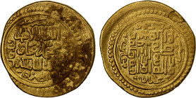 ILKHAN: Muhammad Khan, 1336-1338, AV dinar (8.40g), Tabriz, AH737, A-V2226, type A, with the spiraled form of the kalima as introduced on type H of Ab...