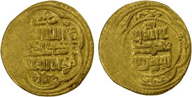 ILKHAN: Sati Beg, 1338-1339, AV dinar (4.95g), Baghdad, DM, A-K2231, about 15% flat strike, VF-EF, RR. The date is likely 740 rather than 739, as 3 se...