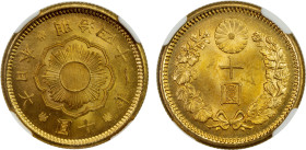 JAPAN: Meiji, 1868-1912, AV 10 yen, year 41 (1908), Y-33, JNDA-01-7, a lovely gem mint state example, NGC graded MS65, ex Japan Ministry of Finance Ho...