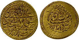 ZAND: Karim Khan, 1753-1779, AV ¼ mohur (2.73g), Kirman, AH1188, A-2792, type D, with mint epithet dar al-amân, rare with date (Kirman usually undated...