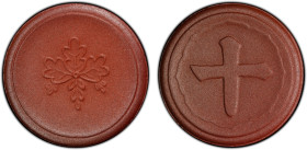 JAPAN: Showa, 1926-1989, 10 sen, ND (ca. 1940s), pattern in brown porcelain, Paulownia Flower Seal // large Japanese numeral ten, PCGS graded MS64, R....