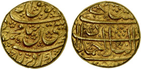 DURRANI: Mahmud Shah, 1809-1817, AV mohur (10.87g), Ahmadshahi (Qandahar), DM, A-3129, with the couplet of his first reign (1801-1803), retained at Ah...