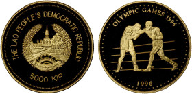 LAOS: AV 5000 kip, 1996, KM-60, Olympic Games, Two Boxers, AGW 0.1455 oz, Proof, R.
Estimate: USD 280 - 350