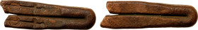 NETHERLANDS EAST INDIES: AE tang (5.41g), 1658-1660, Sc-20b, United East India Company (VOC) emergency issue in the shape of a larin (i.e., hairpin or...