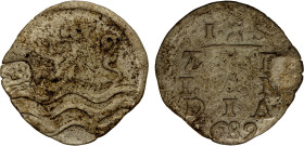 NETHERLANDS EAST INDIES: AR stuiver, ND (1689), Sc-17, cf. Netscher & van der Chijs p.40, small "swimming lion" countermark on obverse of a 1682 Zeela...
