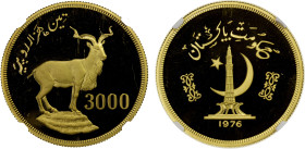 PAKISTAN: Islamic Republic, AV 3000 rupees, 1976, KM-44, Conservation Series - Astor Markhor, mintage of only 273 coins! NGC graded Proof 69 ULTRA CAM...