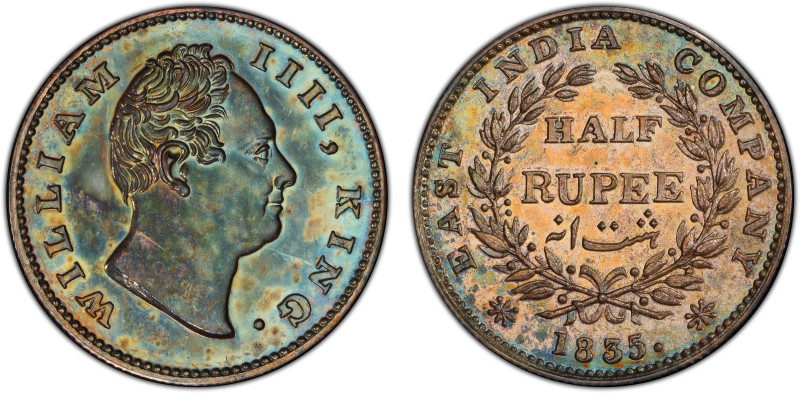 BRITISH INDIA: William IV, 1830-1837, AR ½ rupee, 1835(c), KM-449.2, S&W-1.59, E...
