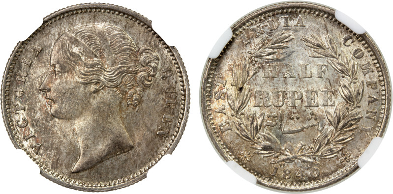 BRITISH INDIA: Victoria, Queen, 1837-1876, AR ½ rupee, 1840(b&c), KM-456.1, S&W-...