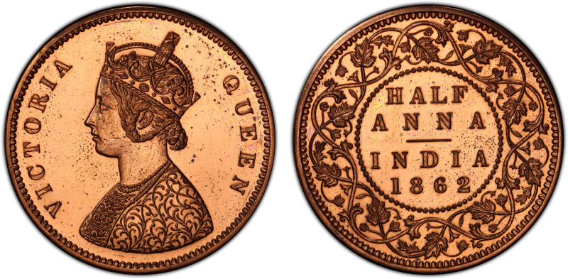 BRITISH INDIA: Victoria, Queen, 1837-1876, AE ½ anna, 1862(c), KM-468, S&W-4.156...