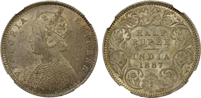 BRITISH INDIA: Victoria, Empress, 1876-1901, AR ½ rupee, 1887-C, KM-491, a lovel...